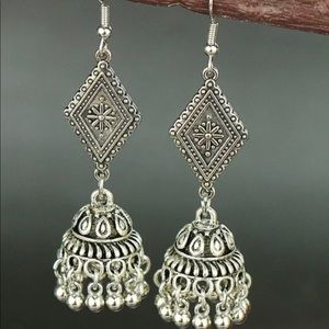 Silver plated filigree tassel drop earrings